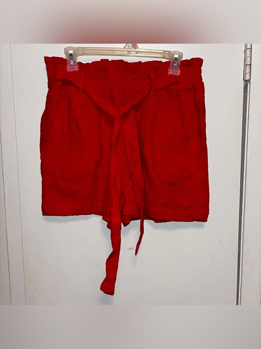 Knox Rose Red Eyelet Waist Tie Shorts
